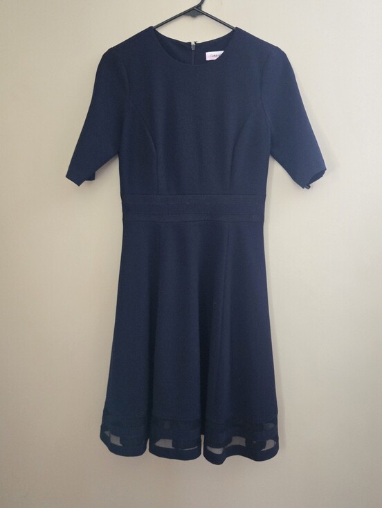 Calvin Klein Dresses & Skirts - Calvin Klein Navy Fit-and-Flare Midi Dress with Sheer Hem Summer Party